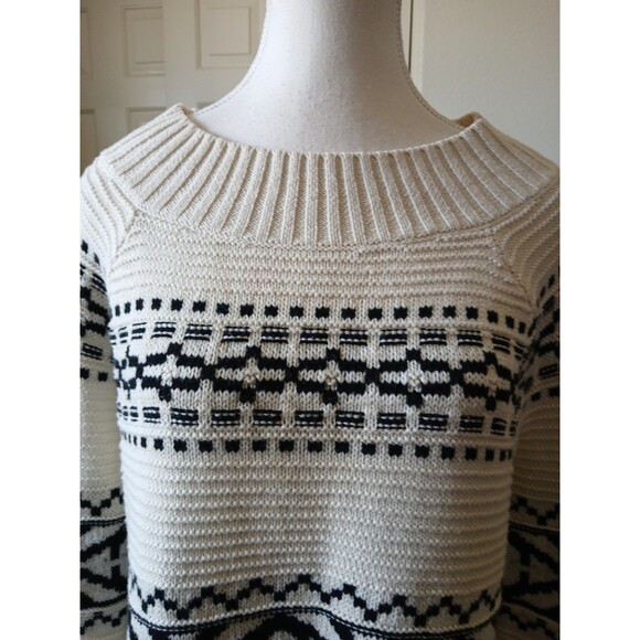 Ralph Lauren Chaps Womens Medium Black Ivory Nordic Stripe Pullover Knit Sweater - Picture 6 of 14